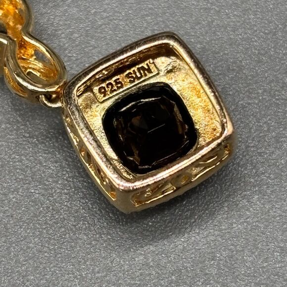 Sterling Silver 925 Smoky Quartz Dangle Earrings Gold Plated CZ Rhinestone Halo - Picture 10 of 11